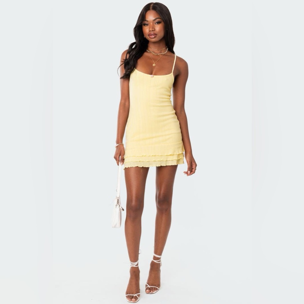 NWOT Edikted Yellow Mini-Dress with Floral Accent